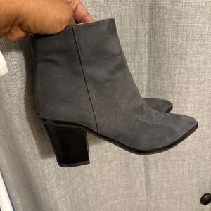 14th & Union Gray Suede Pointed Toe Block Heel Ankle Boots